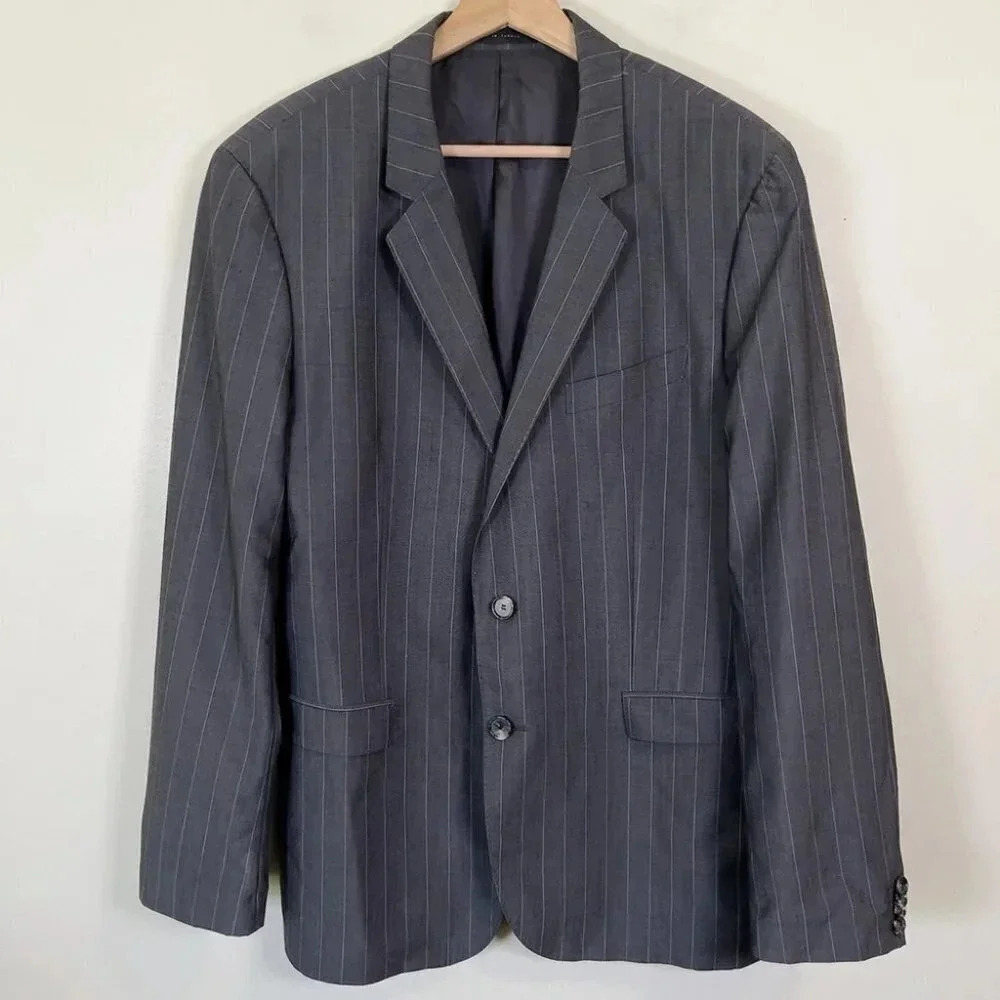 Hugo Boss Ryan/Win Mohair Wool Slim Fit Striped Double  Button Blazer
